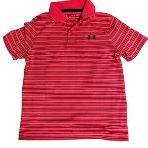 Under Armour Kids Polo in Neon Pink and Navy Blue Stripes